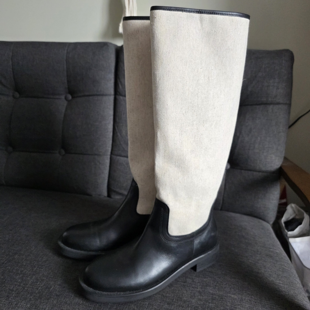Zara Two-Tone Leather Ankle Boots - Black and Tan